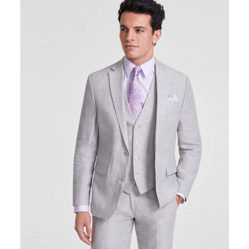 Bar III Men's Light Grey Linen Summer Casual Slim Formal Suit Jacket Size 42L